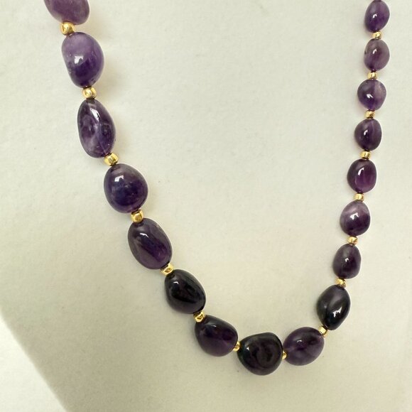Stauer Lusso Amethyst Beaded Necklace Gold-Tone Accents Adjustable Chain 18-20" - Picture 6 of 10